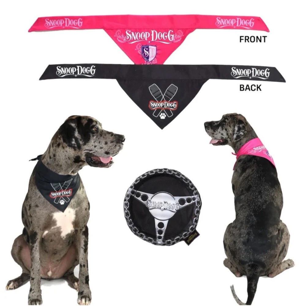 NEW SNOOP DOGG DOGGIE REVERSIBLE BANDANA & FLYING DISC TOY COMBO